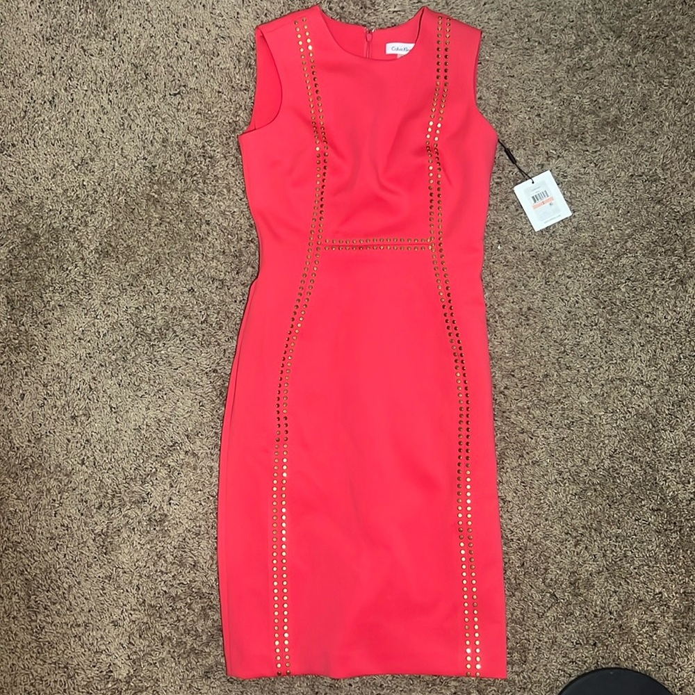 Calvin Klein coral pink dress with gold studs
